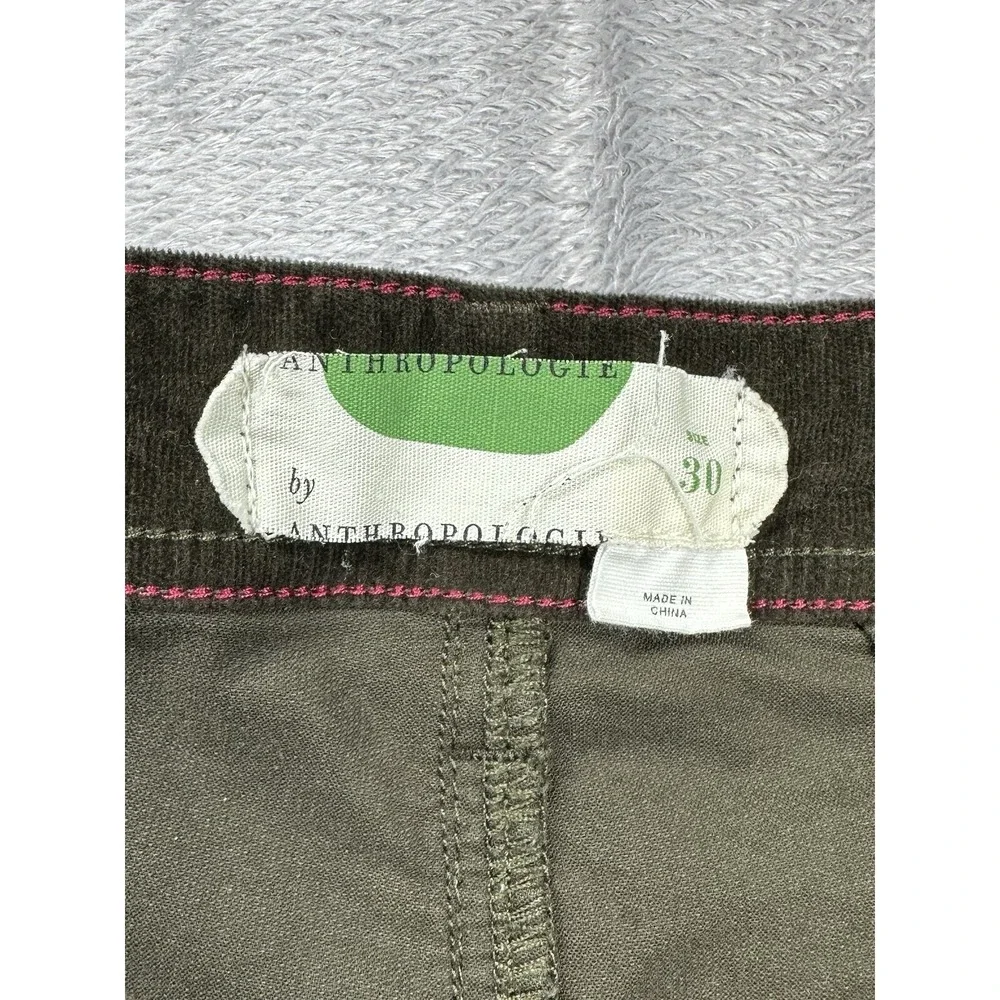 Anthropologie Corduroy Pants Womens 30x27 Green Skinny Mid Rise Preppy Boho